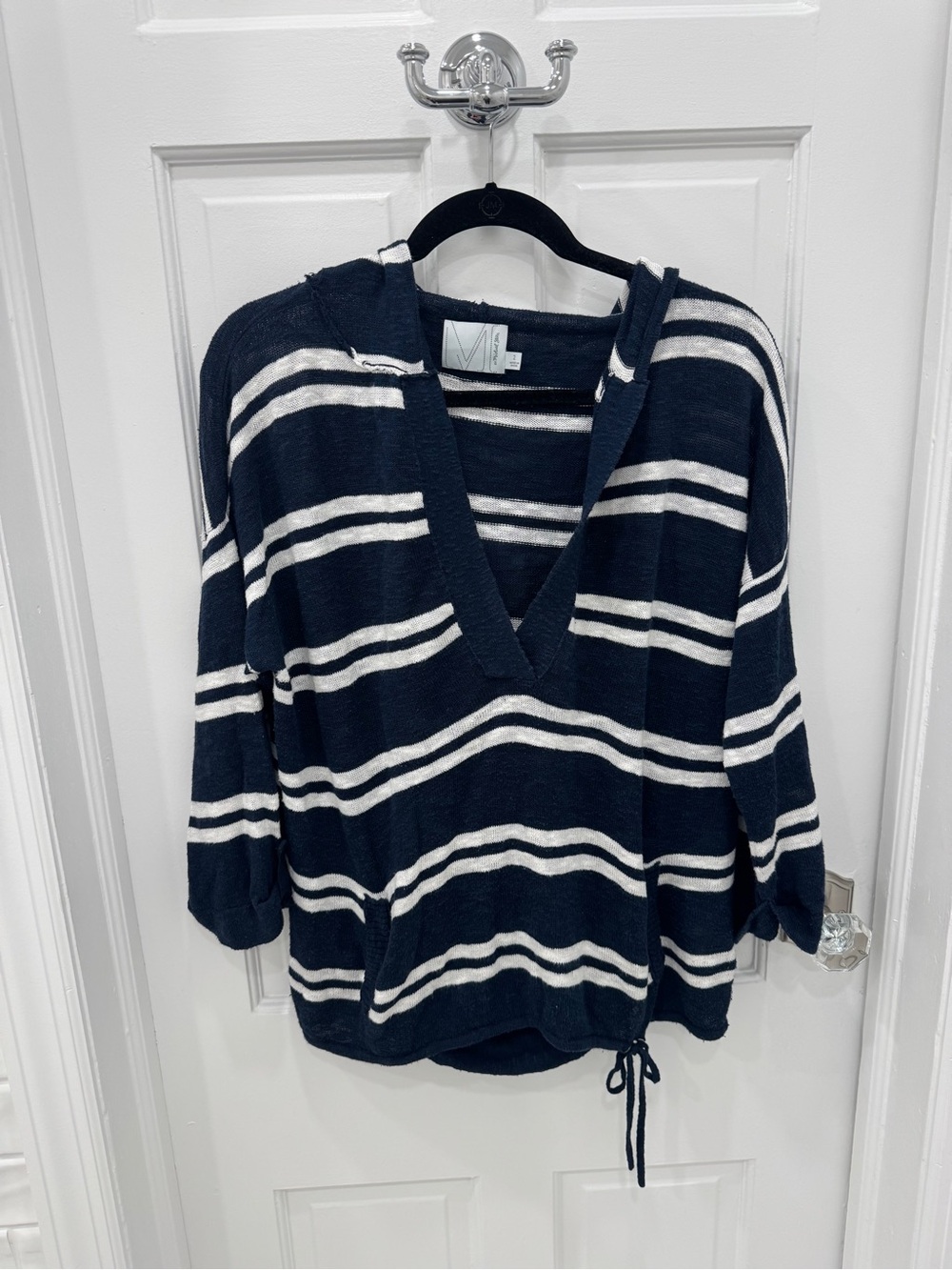 Michael Stars Navy and White Striped Hooded beach sweater